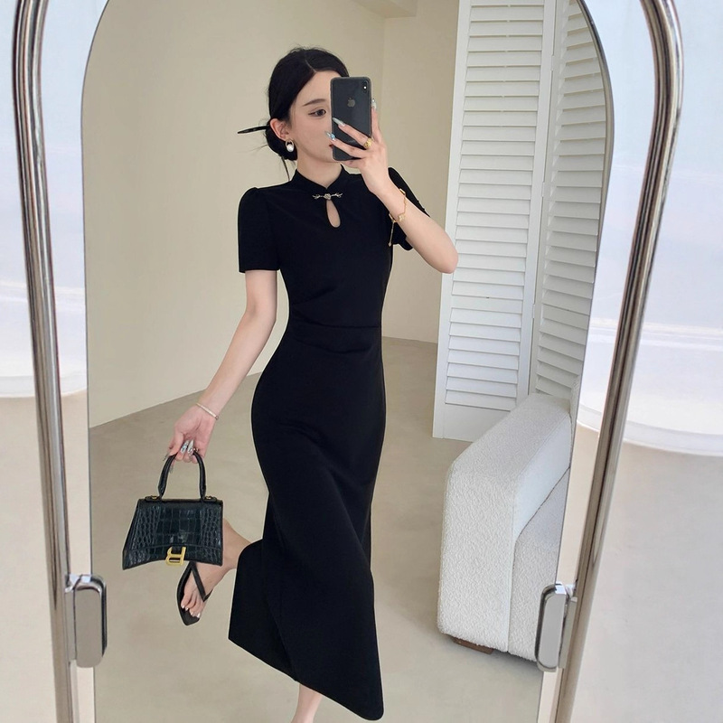 New Chinese Style Black Improved Cheongsam Dress Women's Summer 2025 New National Style Long Skirt