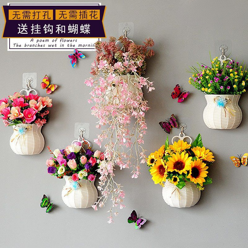 Popular Artificial Flower Wall Hanging Spring Flower Basket Campus Wall Hanging Kindergarten Decoration Room Hanging Decoration High-End Wall Cute