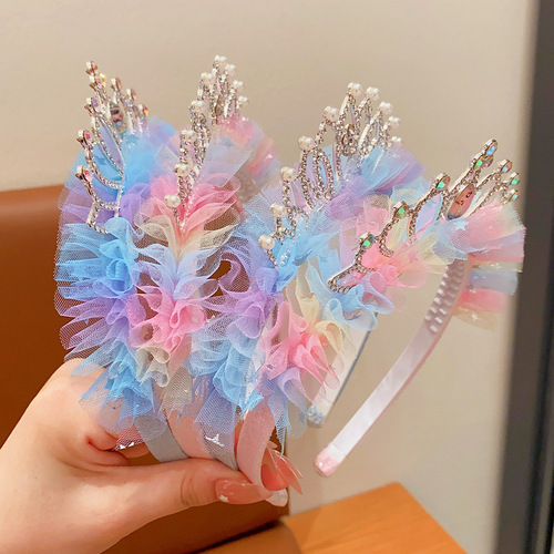 Children's Headband Princess Elsa Mesh Crown Hair Clip Girls' Frozen Non-Slip Hair Accessories Anti-Hair Damage Headwear