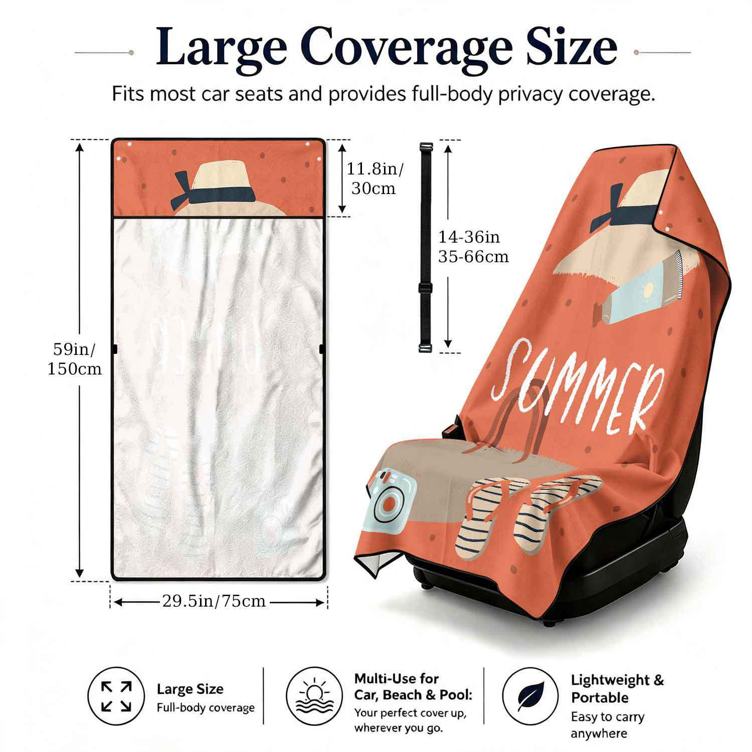 Summer bath towel and car seat cover 2-in-1, ultra-fine fiber outdoor beach and car dual-use universal seat cushion