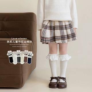 靴尚棉女童袜子春秋韩系ins迷你蝴蝶结花边袜秋冬女孩儿童中筒袜