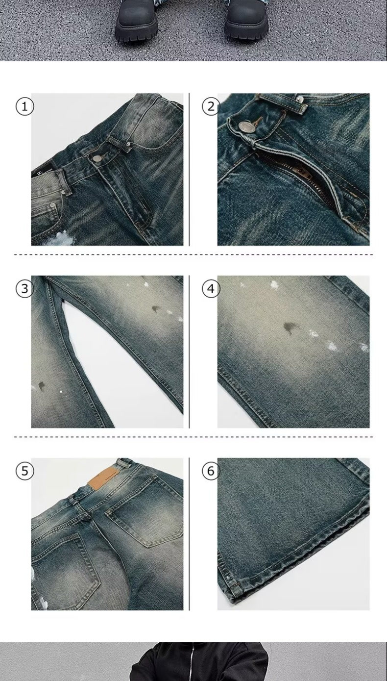 Unisex Trendy Loose Straight Leg Jeans American Retro Cleanfit Splatter Paint Casual Floor Length Wide Leg Pants_mkmklike.com