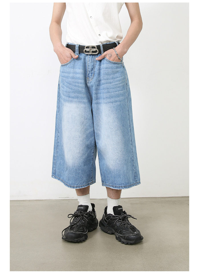 Quần short denim nữ ống rộng lửng kiểu Mỹ — Màu trắng, Màu xanh denim thô, Màu đen thô, Ngụy trang màu mơ chi tiết 15
