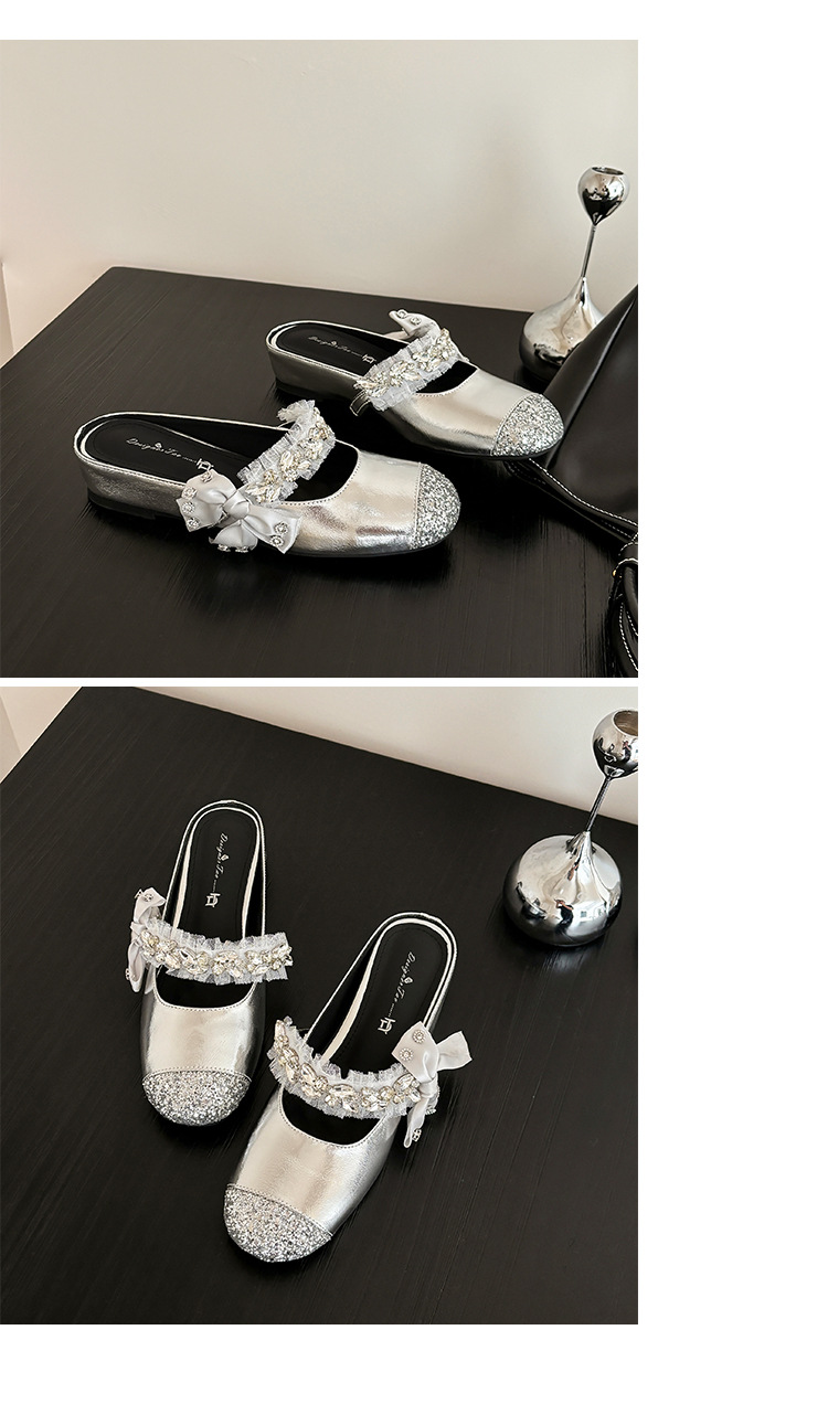 Giày sandal nữ tăng chiều cao bên trong đế dày bít mũi đính sequin lấp lánh — Màu đen chi tiết 15