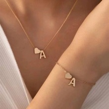 2pcs Heart &amp; Letter Decor Jewelry Set for Women ABC Eng1