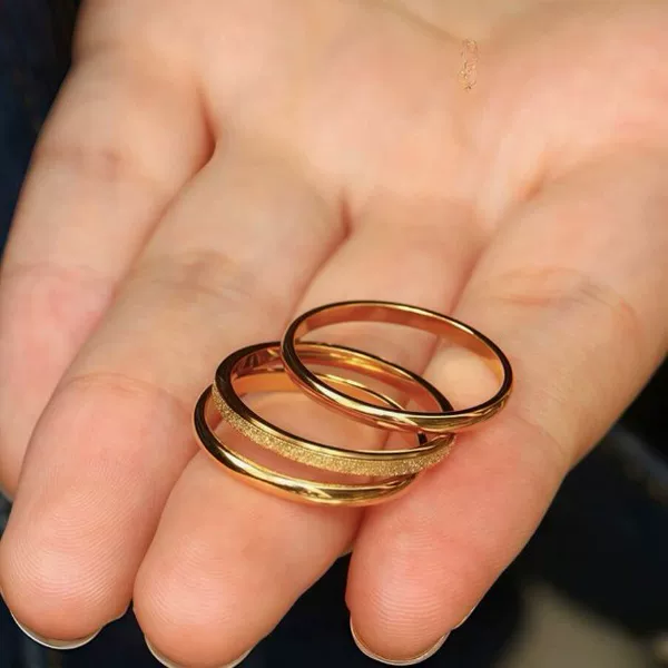 3-piece set of stainless steel titanium steel rings for women, French style, wholesale, non-fading, ins-style, niche, high-end, light luxury, "Three Lives, Three Worlds"