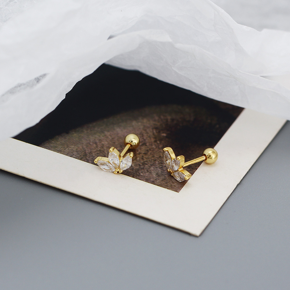 Sweet Flower Sterling Silver Plating Zircon Earrings 1 Pair