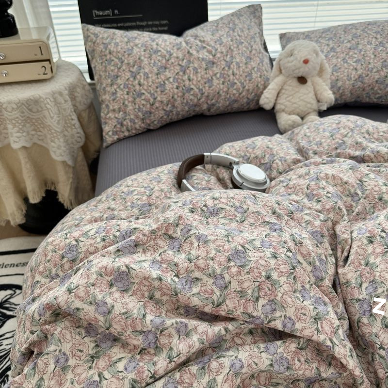 Floral Jacquard Double Layer Cotton Bedding Set For Bedroom_voghion.com