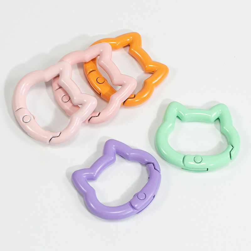 Cat Head Spring Clasp Painted Irregular Open Ring Small Cat Spring Ring Keychain DIY Accessories Bead Connection Ring