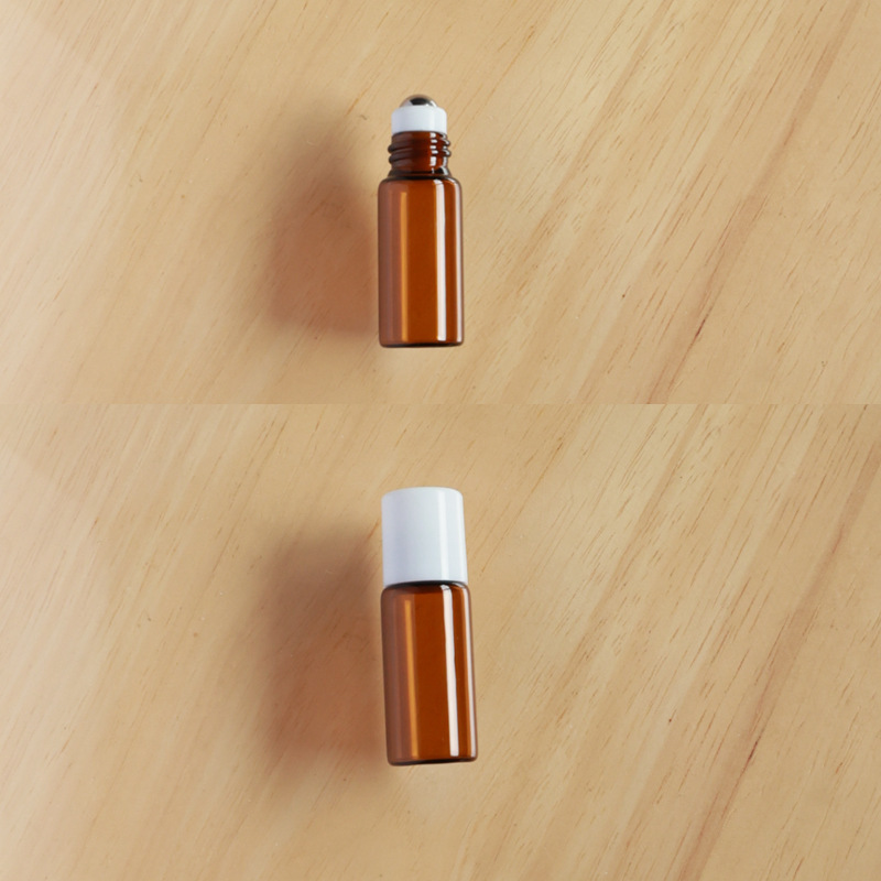 Botella roll-on para aceites esenciales cosméticos, botella marrón para aceites esenciales, botella transparente para reactivos, botella roll-on de vidrio, botella de perfume ámbar.