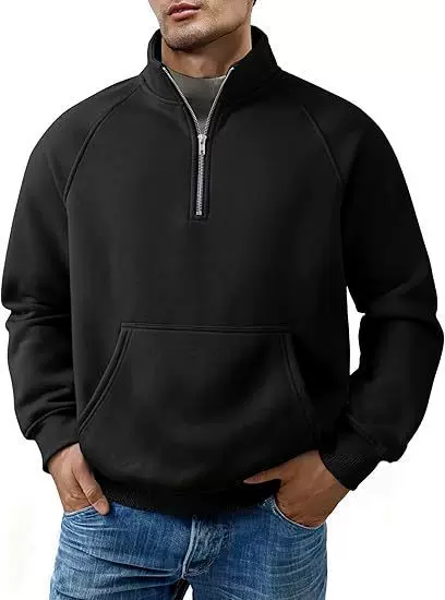 Cross-Border Autumn and Winter Half-Zip Fleece Sweatshirt Men's Loose Pullover Casual Sports Stand-Up Collar American-Style Solid Color Jacket