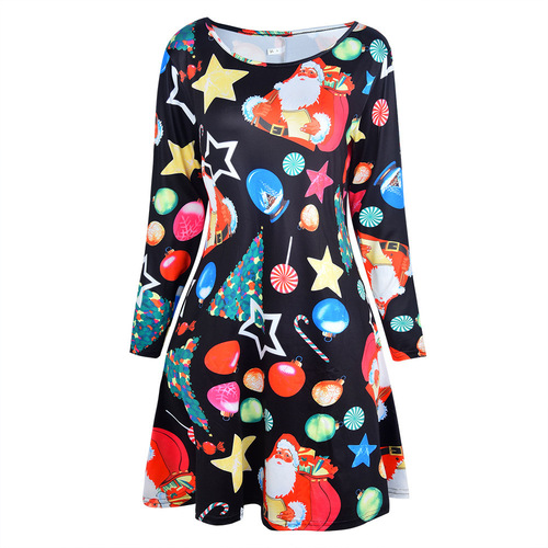 Women's eBaywish Christmas Print Dress, Multi-Print Long Sleeve, Elegant Christmas Limited Edition