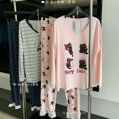 KALUANNIAO-034#棉喵星人bra套装长袖长裤宽松休闲两件套家居服女
