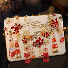 新品秀禾头饰新中式影楼跟妆红色造业花秀禾服结婚套装龙凤褂气质