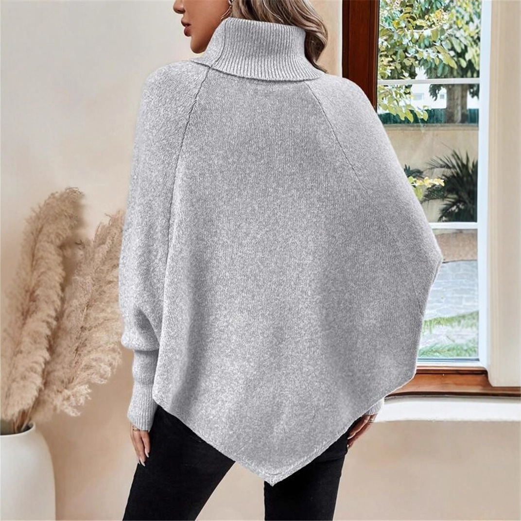 Europa y los Estados Unidos transfronterizos otoño y invierno nuevos suéteres de punto de mujer Amazon moda de cuello alto botón decoración camiseta de murciélagos de manga larga image 3