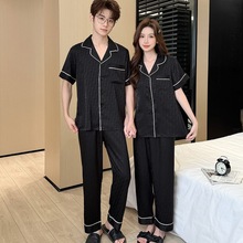情侣睡衣春夏季高级感大牌冰丝薄款字母D奥三件套大码宽松家居服