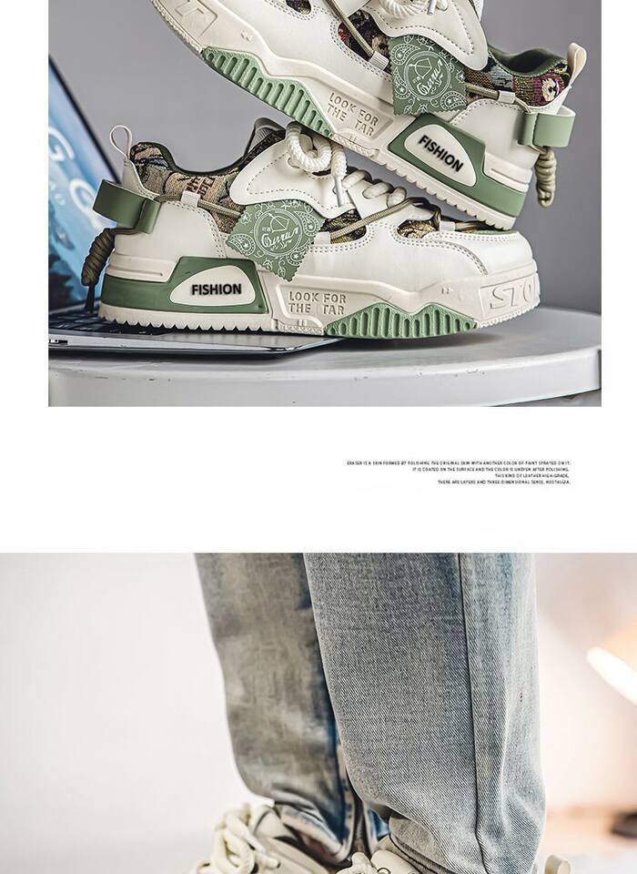 Giày sneaker nam cổ thấp đế dày tăng chiều cao, thiết kế phối màu cá tính, dây buộc phía trước — Kashi ST178, ST178 Milan, ST178 m xanh lục chi tiết 18