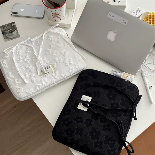 Export South Korea New Ins Flower Lace-up Bow Ipad Tablet Bag Notebook Storage Inner Bag