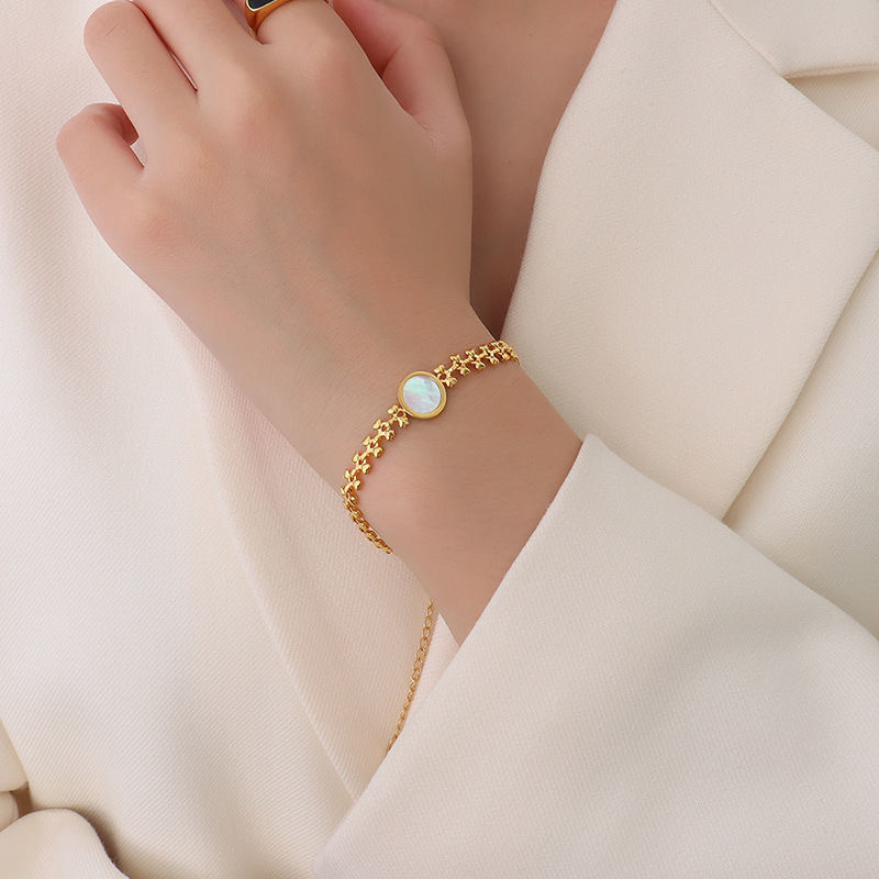 Acrylic Inlay Material Bracelets Classification 304 Stainless Steel Chain Material 18K Gold Plating Color 1 Piece Quantity PVD Coated Real Gold Plated 18K Gold Grain 304 Stainless Steel Classical Waterproof Non Tarnish 304 Stainless Steel Bracelets