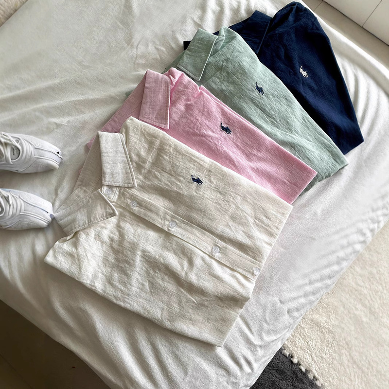 2025 Spring and Summer New Linen Shirt Sunscreen Women's Coat Pony Embroidered Cotton and Linen Loose Casual Slimming Women's Shirt