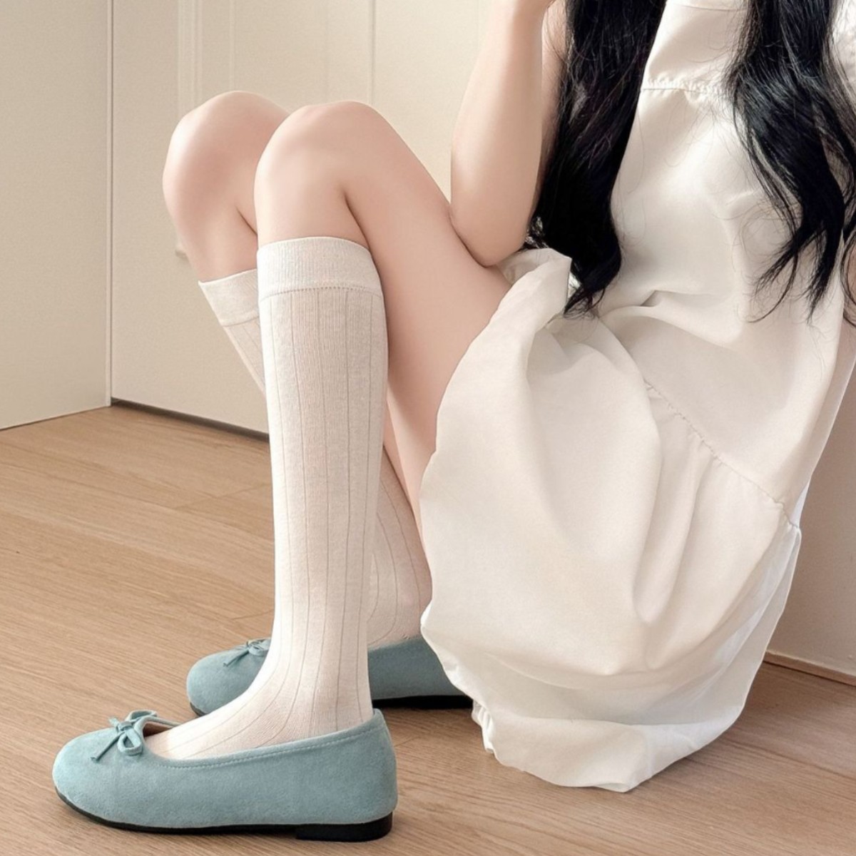 summer thin breathable solid color knee socks