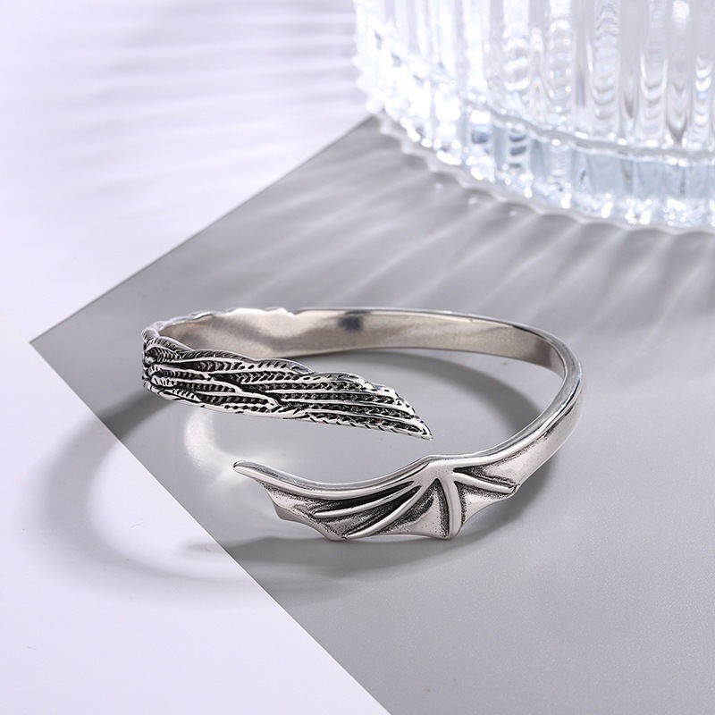 Brazalete de plata esterlina 925 alas demoniacas sensación de alto nivel nicho lujoso ligero simple moda joyería anillo pulsera pulsera mujer