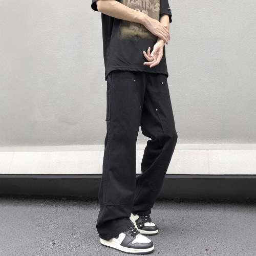 Army Green Logging Worker Trousers for Men - 2025 Spring American Street High-Street Loose Straight Casual Pants Cleanfit