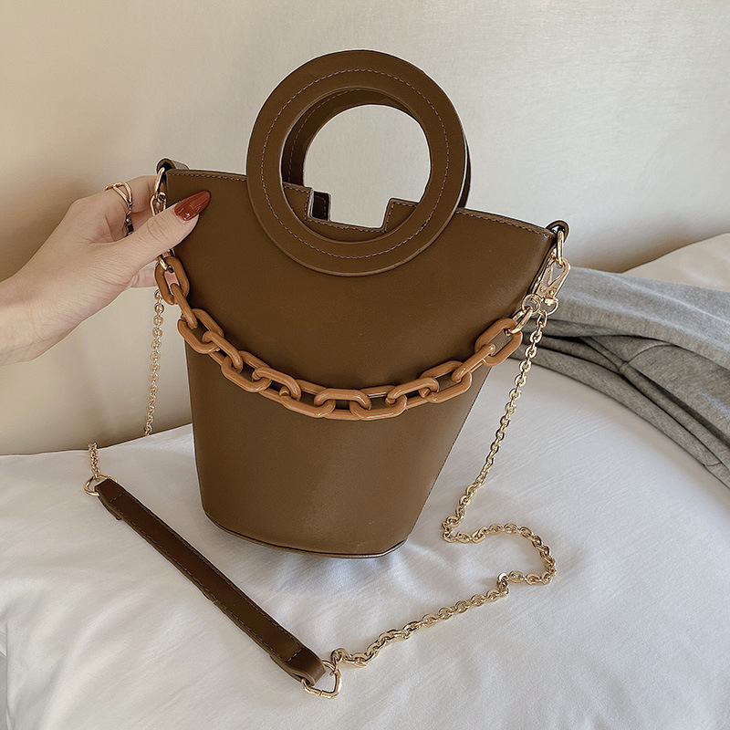 Spring 2021 New Bucket Bag Casual Fashion Handbag Round Handle Women's Bag Chain Single Shoulder Crossbody Bag Trend
