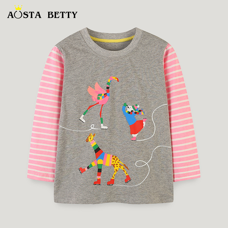 Camiseta de manga larga estilo europeo y americano para niñas, camiseta de algodón con estampado de dibujos animados para bebés