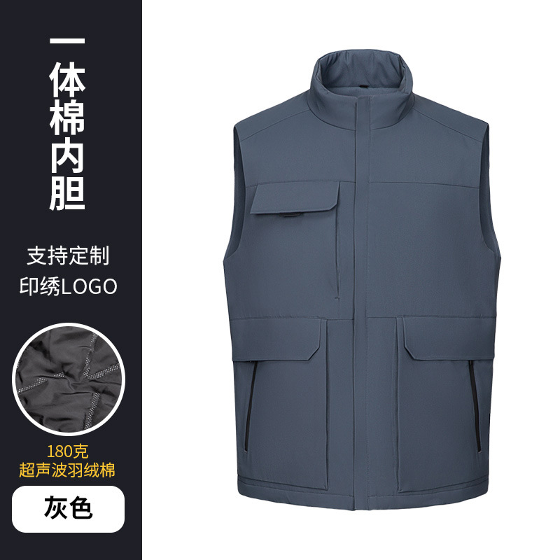 Moda de otoño e invierno ropa de trabajo cálida grupo actividad de construcción ropa a prueba de viento y a prueba de lluvia al aire libre abajo Chaleco de algodón personalización