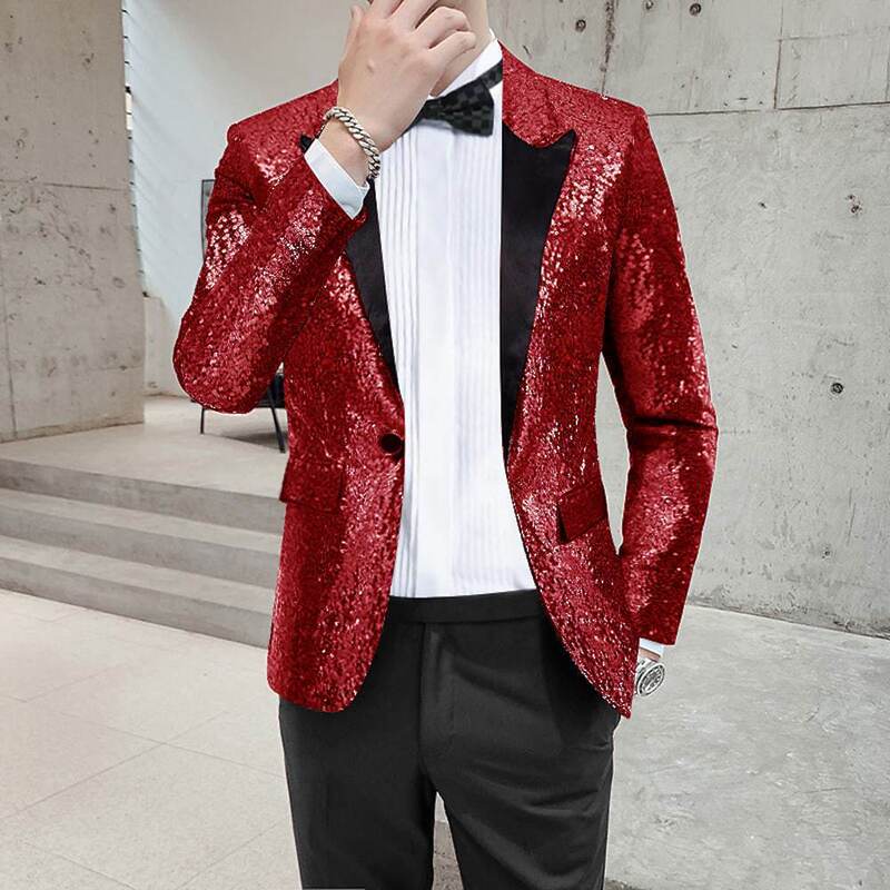 Sequins personality male singer dress performance golden blazer host nightclub DJ costume studio suit men