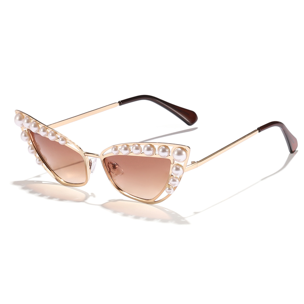 Nuevas gafas de sol de metal con ojos de gato de perlas hermosas transfronterizas