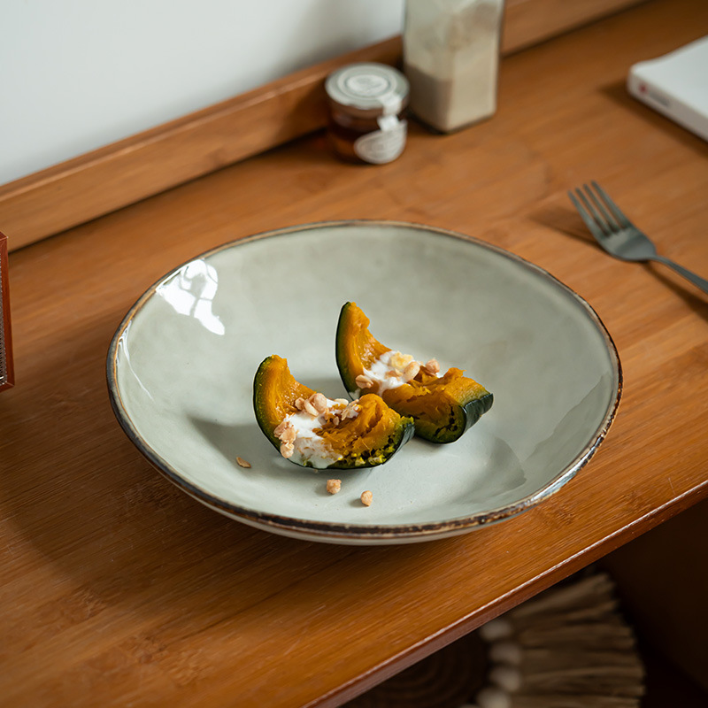 Tazón de cerámica de gran tamaño, tazón de platos irregulares, tazón de exposición individual, tazón retrógrado doméstico, tazón de fideos, tazón de sopa, cubiertos