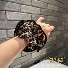 褶皱荷叶边复古豹纹大肠圈花纹发圈高级感丸子头大号马尾发饰0971