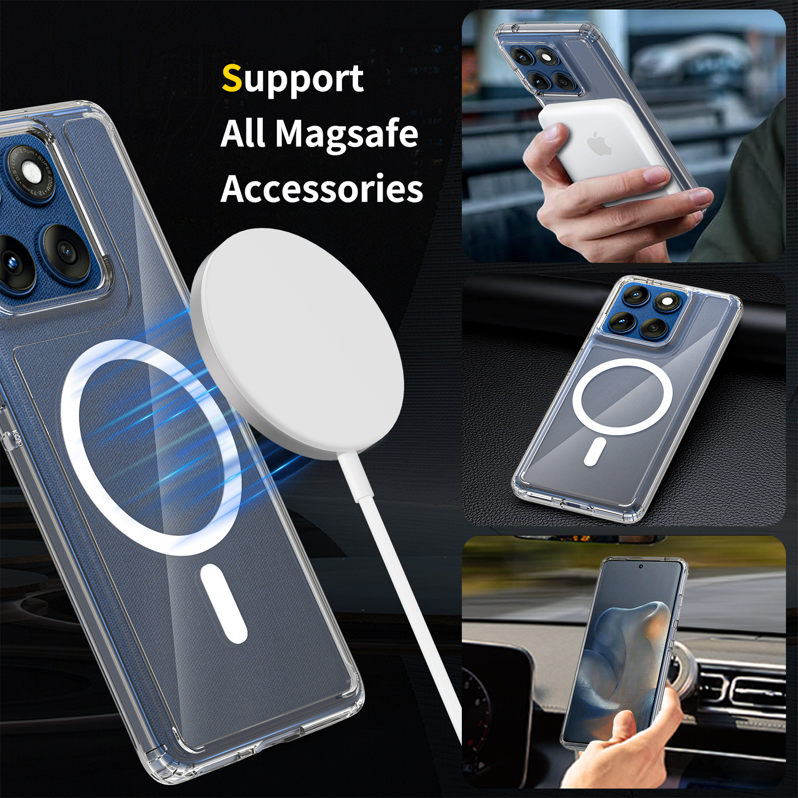 Moto Edge 60 transparente a prueba de caídas 2 - en - 1 caja de teléfono resistente a arañazos Magsafe cubierta de absorción magnética