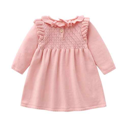 Cross-border baby sweater knitted dress autumn and winter style lotus leaf collar knitted sweater Amazon children's skirt