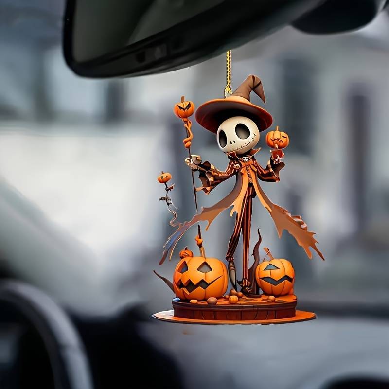 Nuevo acrílico transfronterizo calabaza esqueleto hombre decoración colgante plano espejo retrovisor colgante fiesta de Halloween