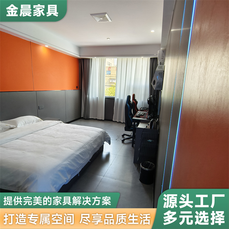 E-Sports Hotel Complete Set of Furniture Single and Double B&B Guest Room Bed Table and Chairs Single and Double Panel Bed Frame