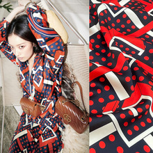 21新品 G家春秋季斜纹绸裙子外套红色波点几何图块印花高定面布料