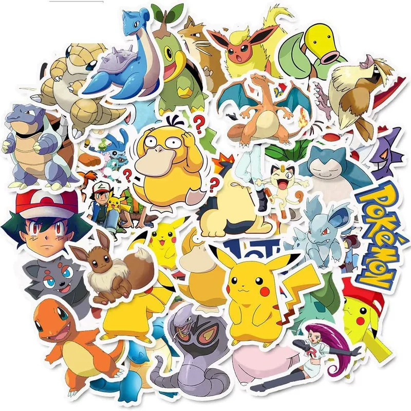 50 наклеек Pokémon для детей, милые домашние животные, граффити Pokémon, Пикачу, компьютерный чемодан