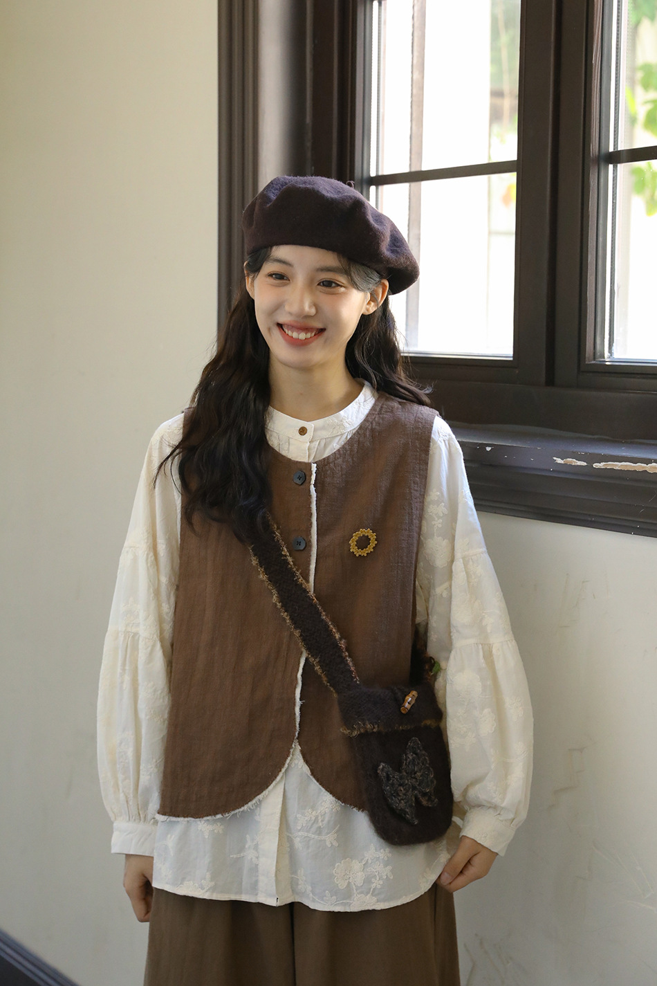 Real Shot: Japanese-style Design, Elaborate Embroidery, Pure Cotton Women's Shirt, Spring French Vintage High-end Shirt_ecoleips.com