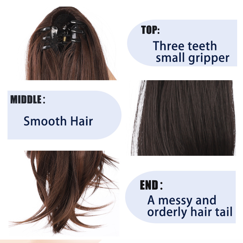Petite perruque micro-bouclée mi-longue à clip, queue de cheval haute, extensions de cheveux naturels sans couture, augmente le volume des cheveux, 61 cm, 140 g_voghion.com