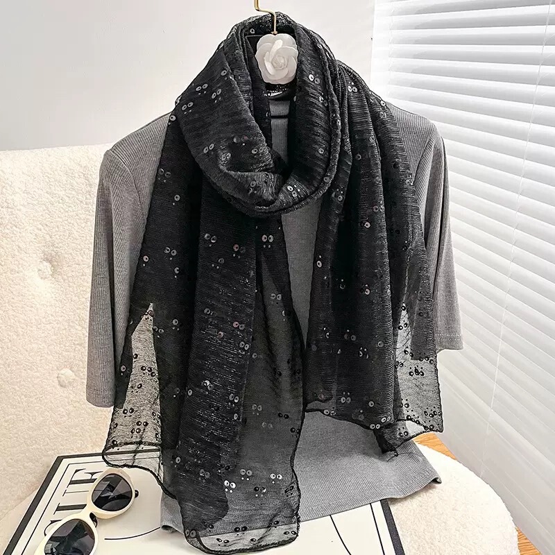New Spring/Summer Solid Color Sequin Silk Scarf Elegant and Stylish Decorative Shawl with a High-End Feel, Versatile Long Scarf New Spring/Summer Solid Color Sequin Silk Scarf Elegant and Stylish Decorative Shawl with a High-End Feel, Versatile Long Scarf
