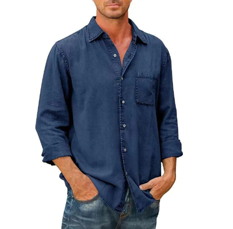 2024 new autumn with solid color pocket and single breasted shirt, men's long sleeved shirt_voghion.com