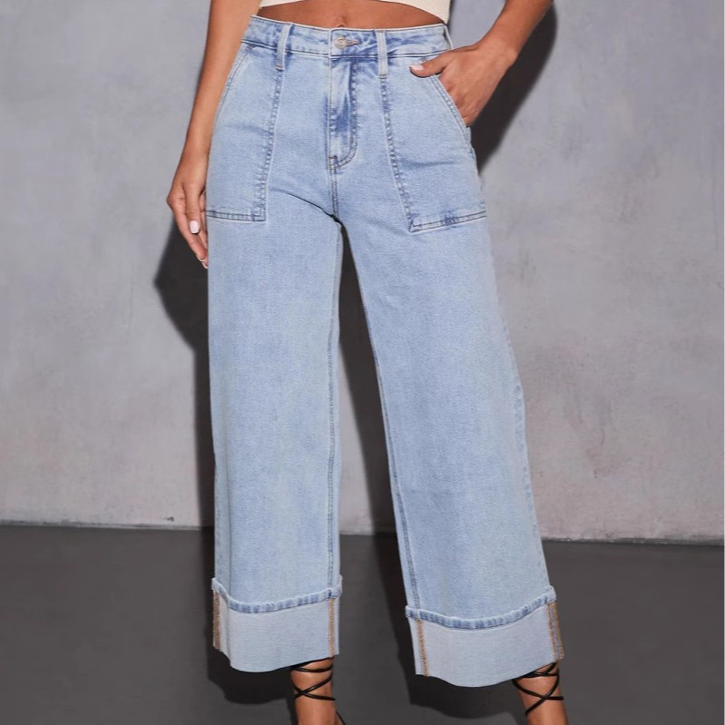 2026 nuevos pantalones elásticos lavados con agua jeans de cintura alta moda casual tendencia general jeans de piernas anchas mujeres