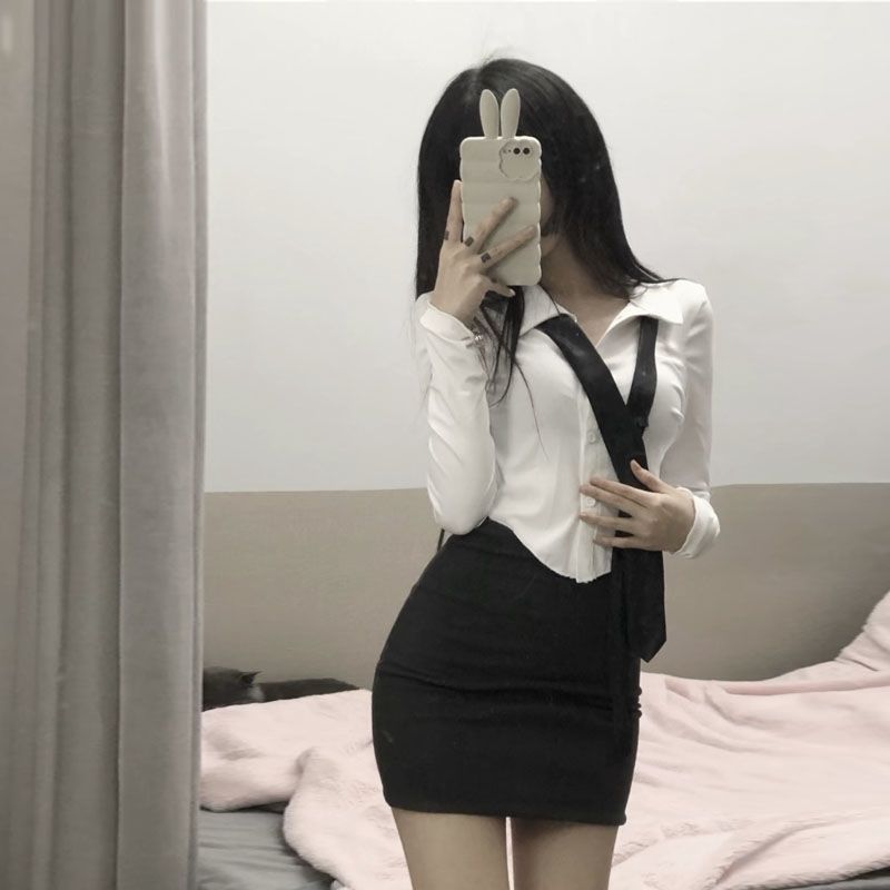 纯欲领甜辣娇美休闲风傲包臀裙短上衣休闲社会女套装夏季纯色
