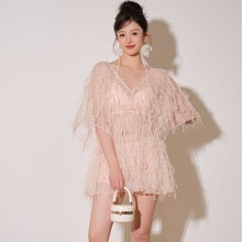 泳衣女大码三件套2025保守遮肚显瘦平角式外套比基尼分体泳衣批发