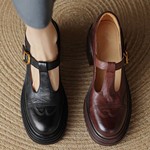 水洗皮！巨舒服~软皮单鞋女粗跟厚底玛丽珍鞋小皮鞋法式高跟鞋