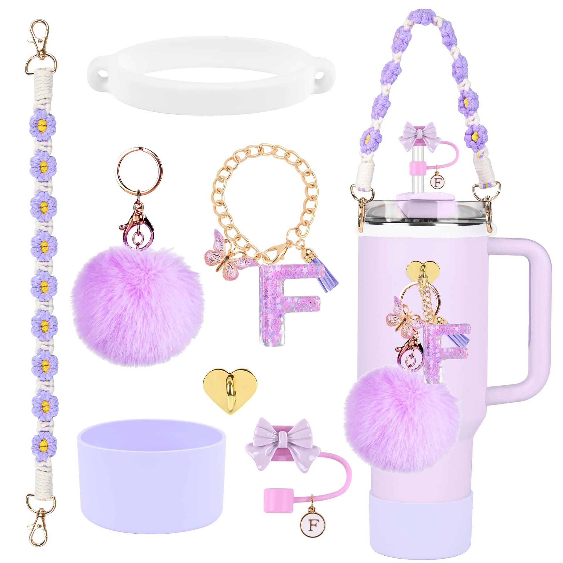 Hot sale Stanley Cup accesorios set 10mm cubierta de paja letras mariposa cadena bola de silicona cubierta de taza
