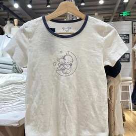 BM风 brandy同款天使小熊月亮印花棉短袖T恤女bm春夏百搭半袖上衣